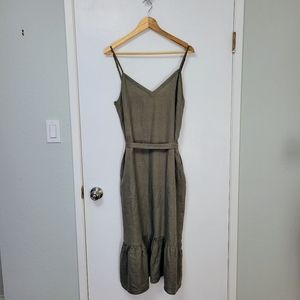 Linen Summer Camisole Maxi Slip Dress Ruffle Hem Tie Belt Wedding Bridesmaid